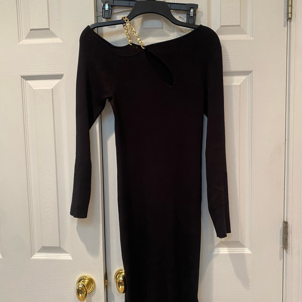 Black Asymmetrical Bodycon Dress Long Sleeve